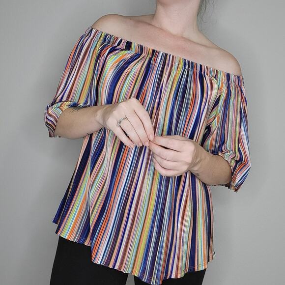 Caramela Rainbow Striped Off the Shoulder Top - Picture 1 of 9